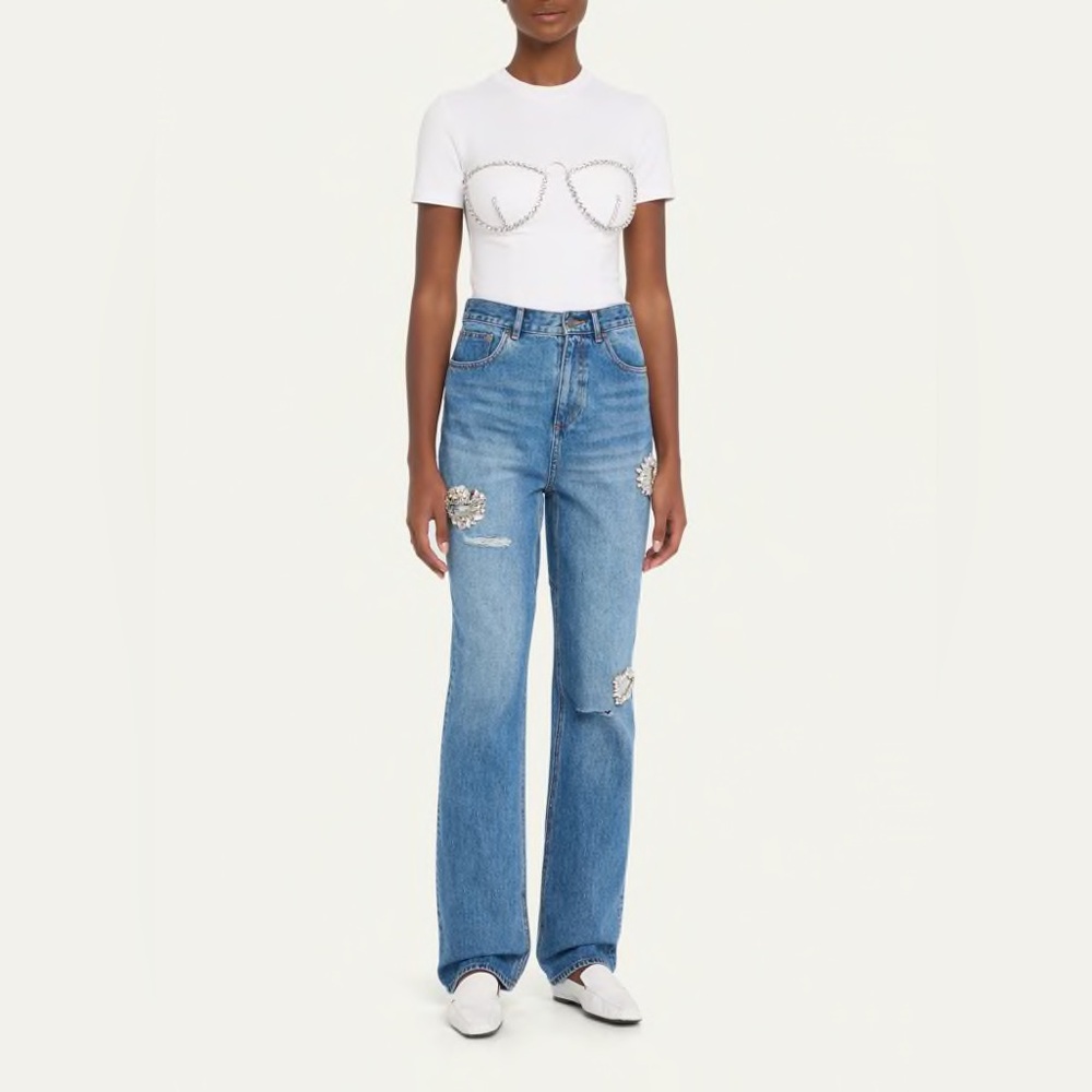 AREA Crystal Bustier Cup Crop T-Shirt